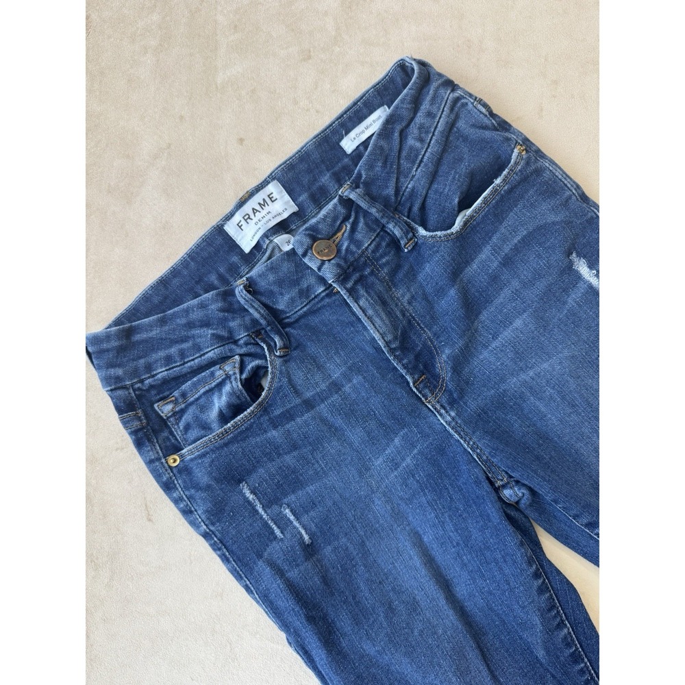 FRAME Jeans Le Crop Mini Boot‎ Women Size 26 Flared Raw Hem Mid Rise Blue Denim